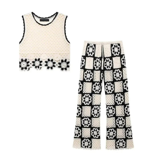 Women Floral Pattern Crochet Co-Ord Sets